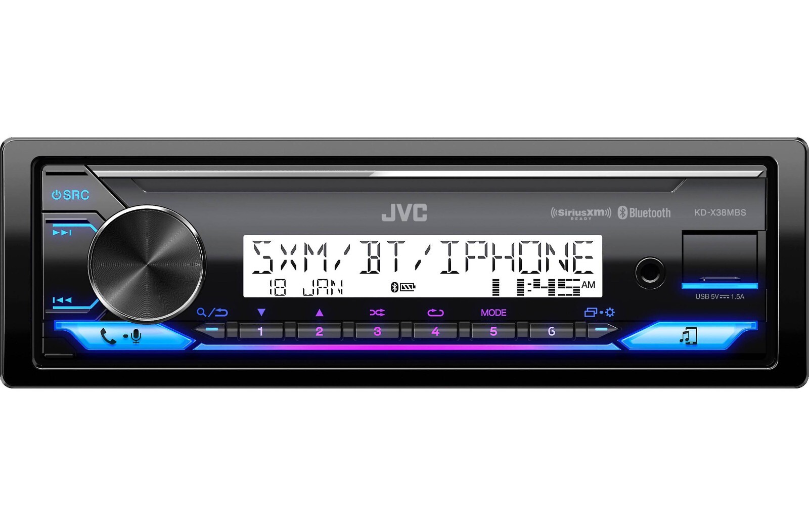 JVC KD-X38MBS Marine Bluetooth Media Player iPhone Android AM FM XM MP3 USB Aux