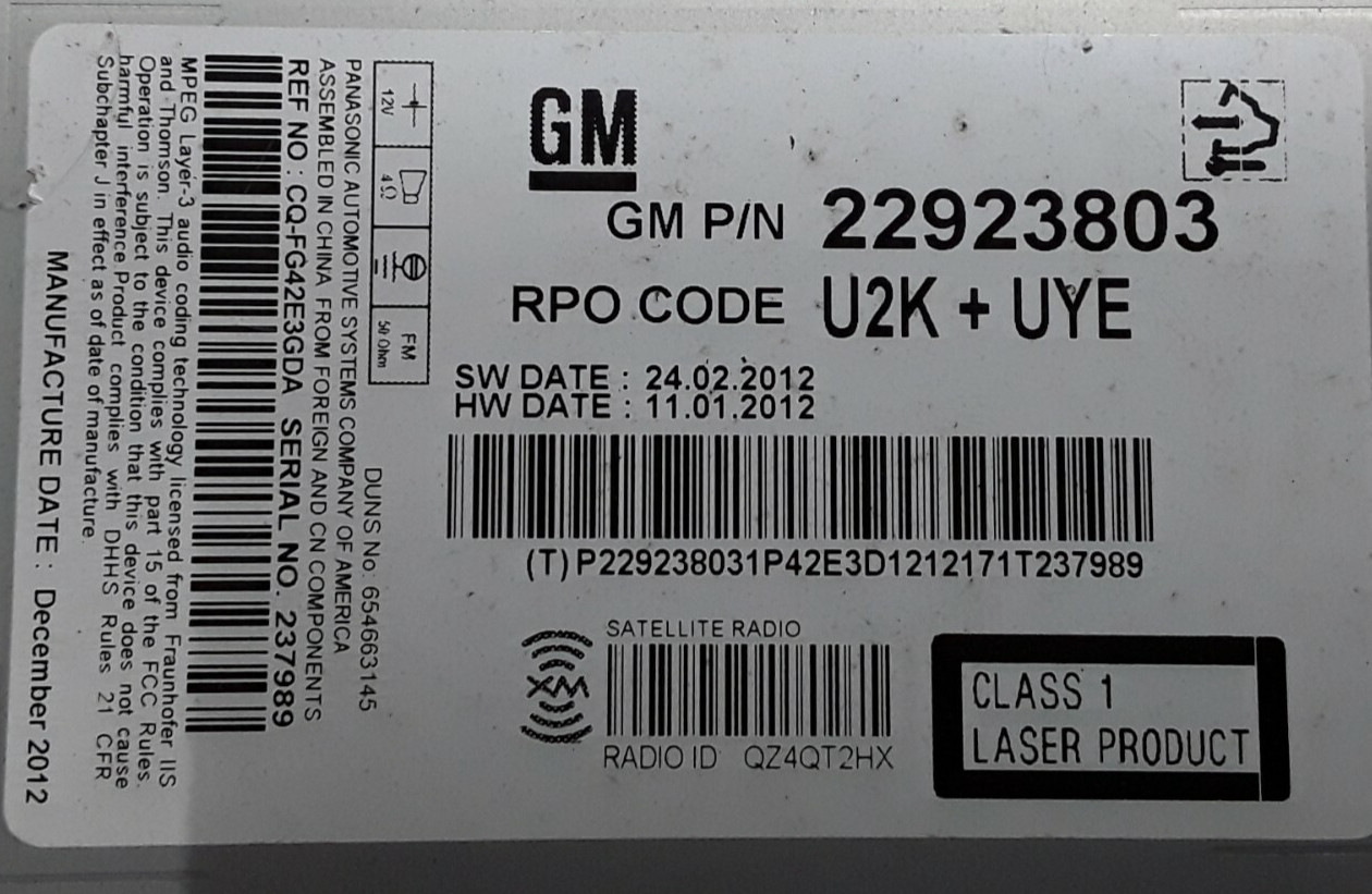 13 14 Chevrolet Cruze Equinox AM FM XM CD radio receiver OEM 22923803