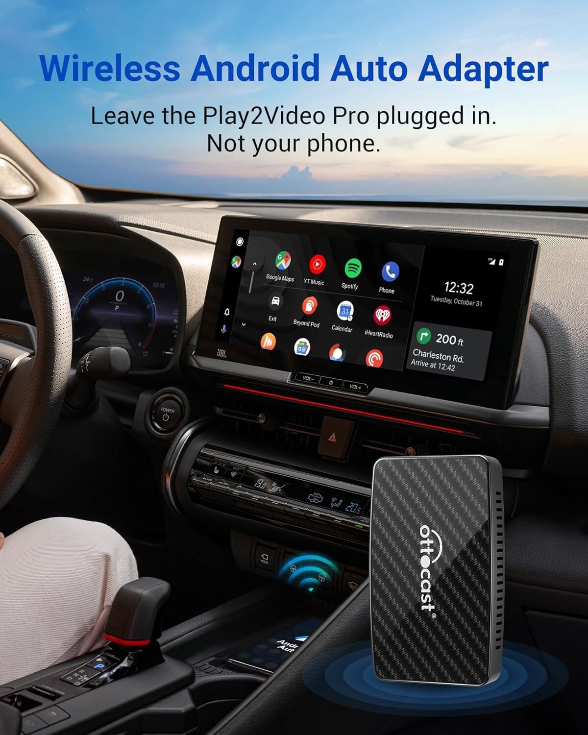 Ottocast Multimedia AI BOX Play2Video Pro Wireless Carplay Adapter w/Youtube+TK