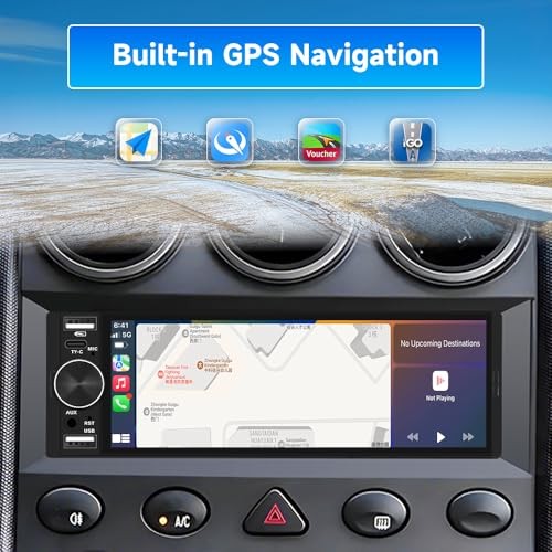 Single Din Car Stereo Universal, 6.36 Inch CarPlay & Android Auto IPS Black