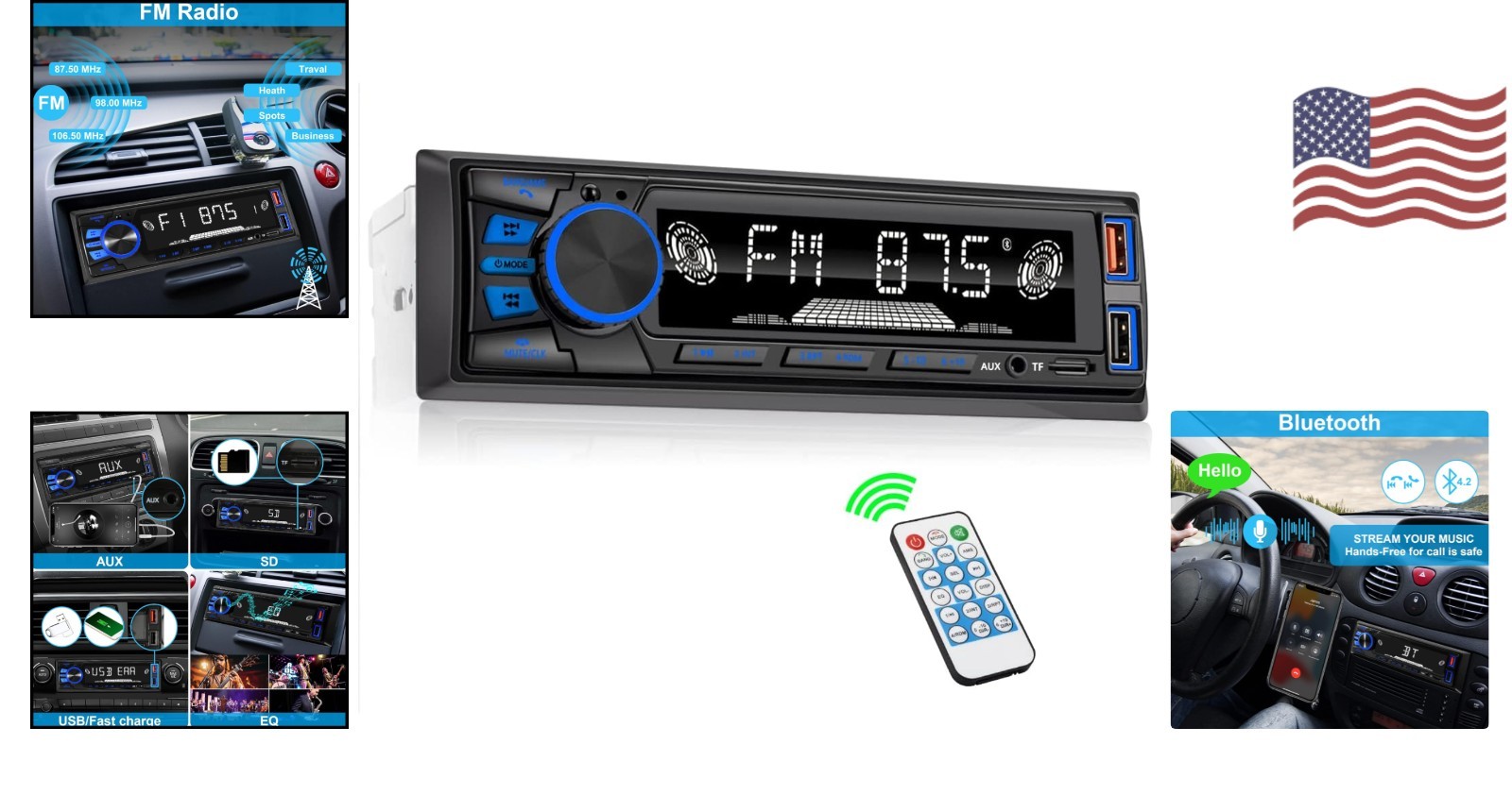 Car Audio System with Bluetooth and Dual USB for Quick Charge – 50W Power Output