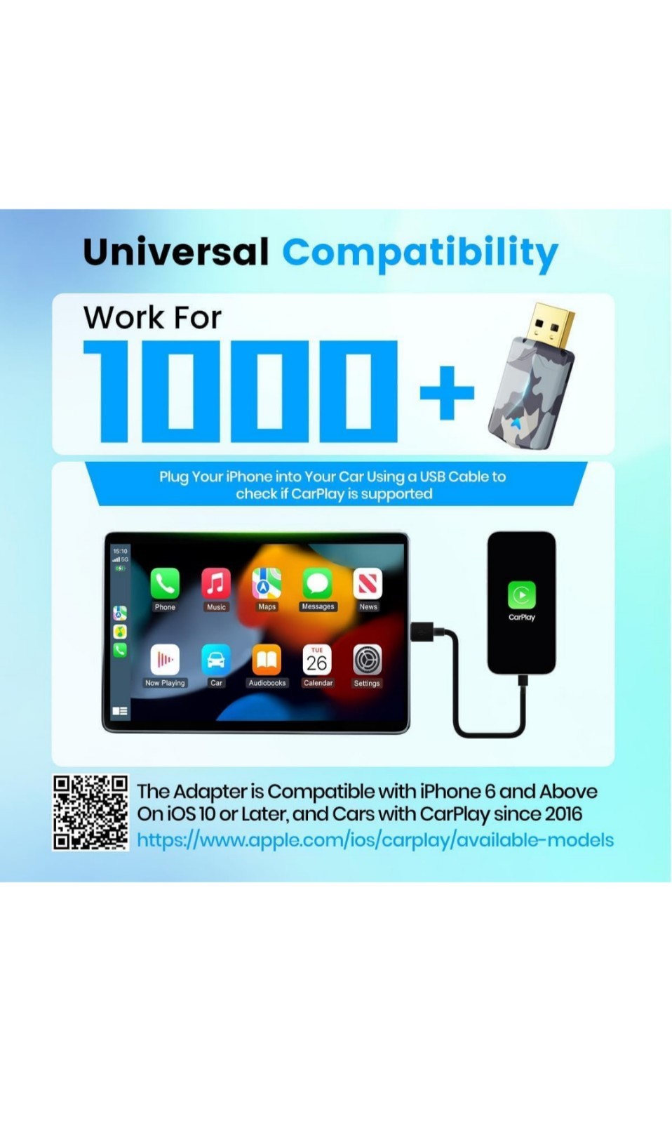 Mini Carplay and Android Auto Wireless Compatible with iOS10+/Android 11+