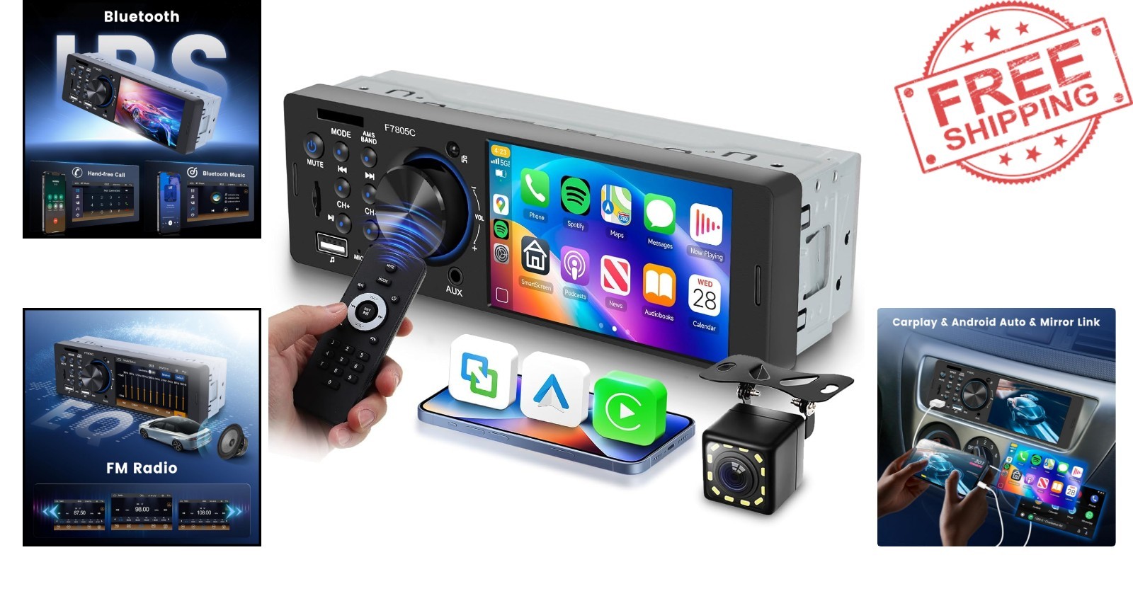 4-Inch Single Din Car Stereo with Bluetooth, CarPlay & Android Auto Connectivity