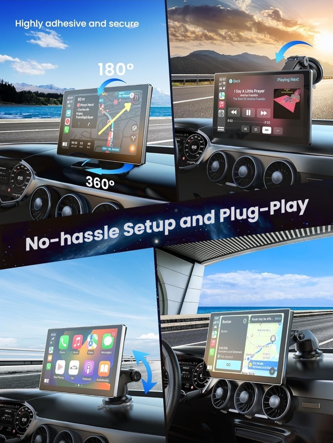 Carplay Screen for Car, 9″ Portable Wireless Carplay & Android Auto, 4K DashCam