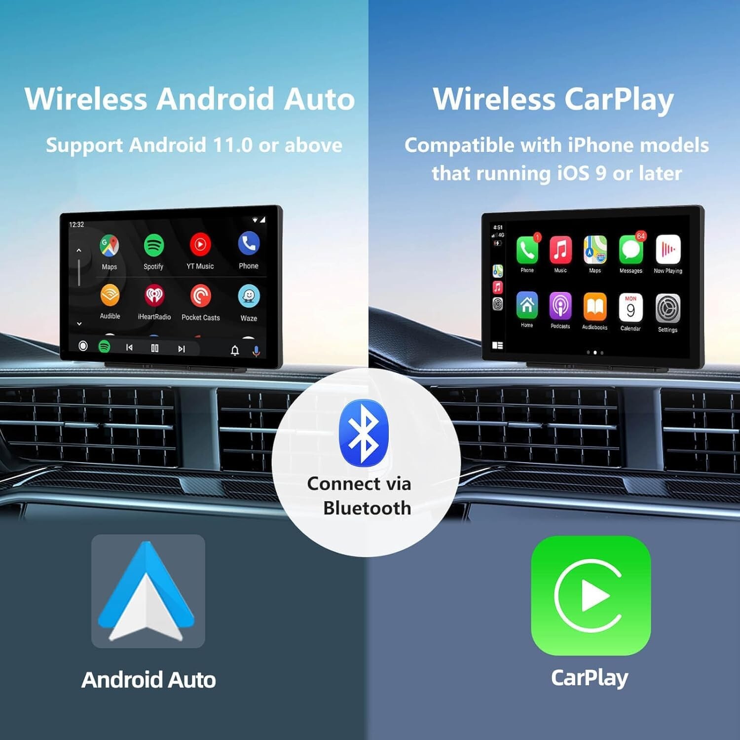 9″ Android CarPlay, Car Receiver with Android Auto Voice MirrorLink Bluetooth