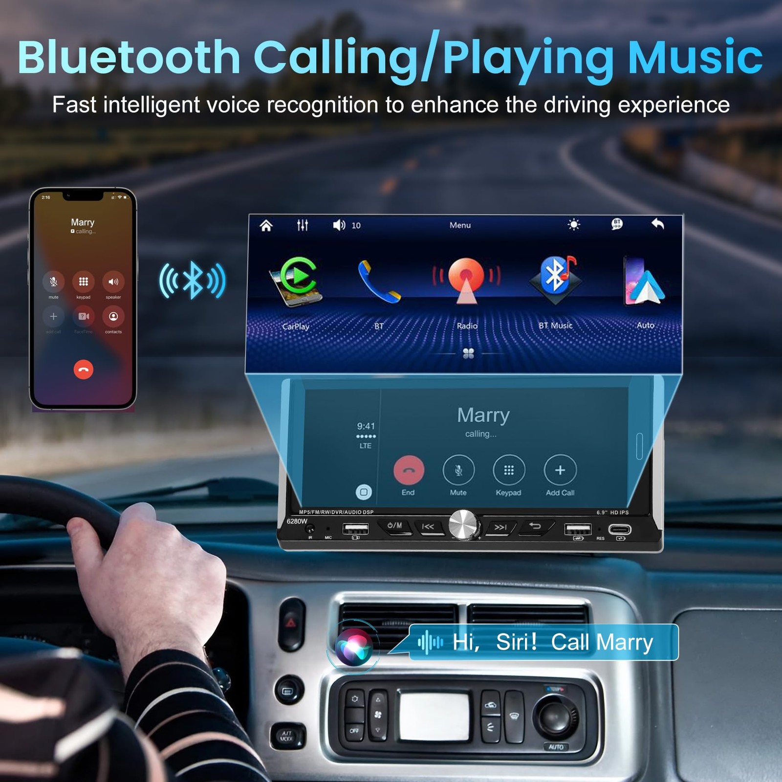 Estereo De Un Din Với Pantalla Tactil Y Carplay Inalambrico De Lujo Pro