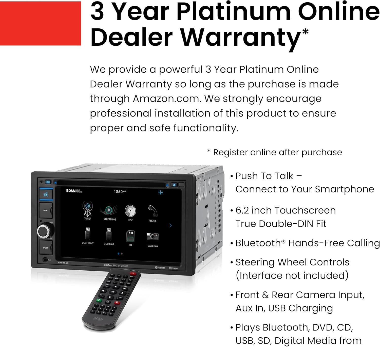 Boss Audio Bv9364b Dvd Player 6.2 Touchscreen Bluetooth Hands Free And Eq