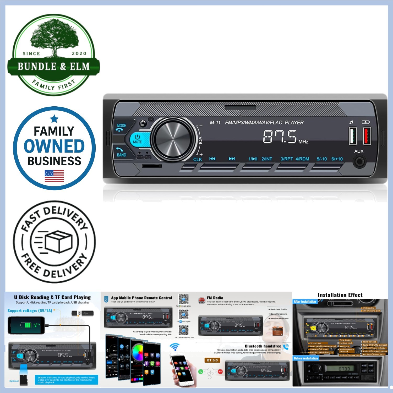 Single Din Car Stereo Bluetooth 5.0 FM RDS MP3 USB AUX Voice Control