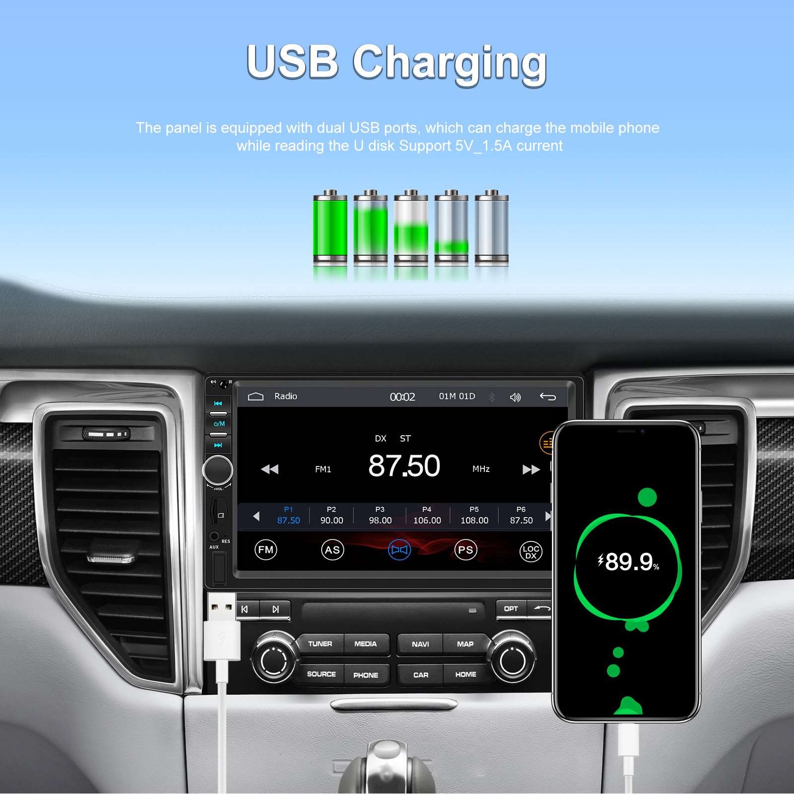 Double Din Apple Carplay Android Auto 7″ Car Stereo Radio Bluetooth Touch Screen