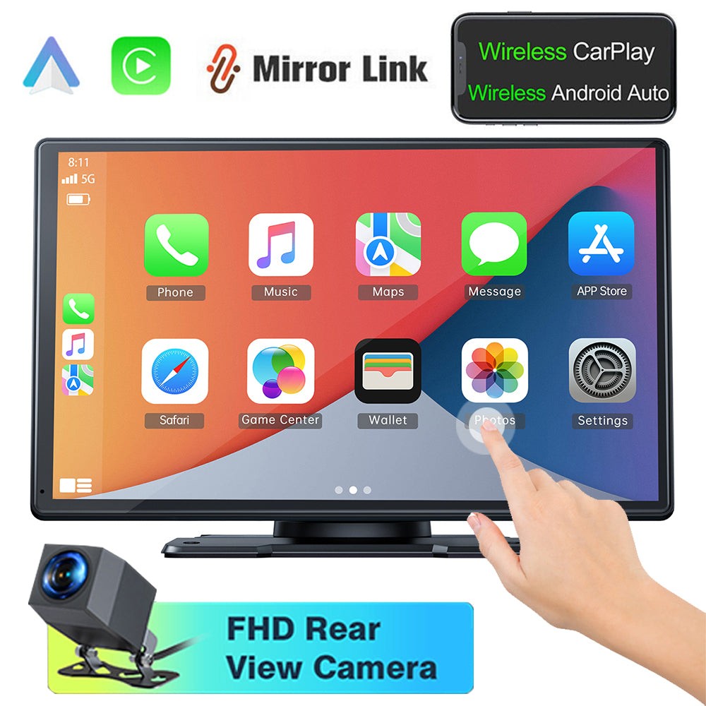 Portable Wireless Car Stereo Apple Carplay & Android Auto 9in GPS Mirror Link