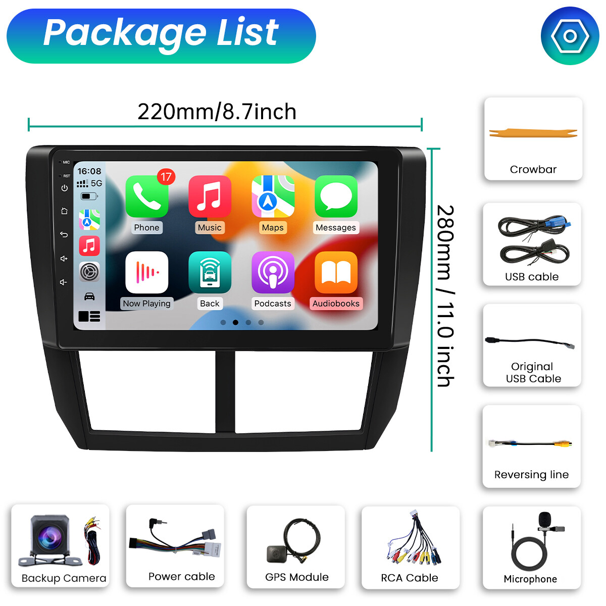 Pantalla Radio de Coche estéreo CarPlay Para Subaru Forester Impreza 2008-2012
