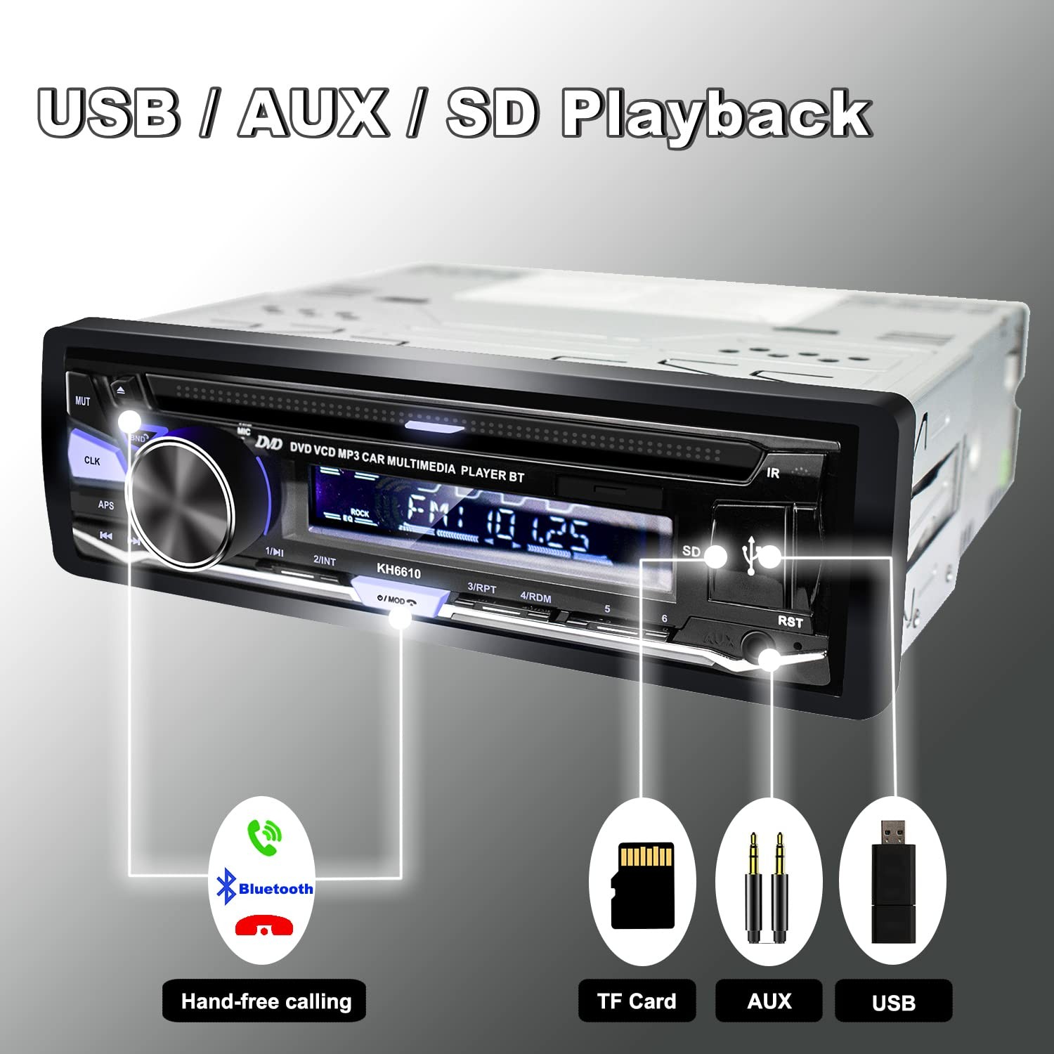 Single Din Car Stereo with CD/Player | Bluetooth | FM/AM/RDS Radio | USB SD A…