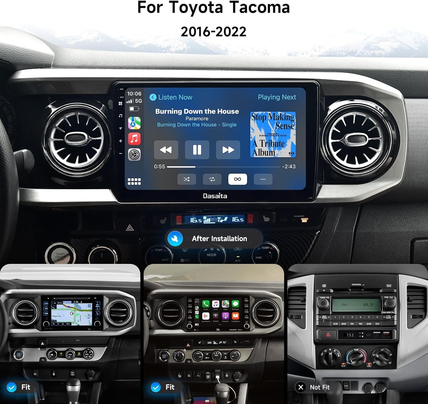 Dasaita 10.2″ Car Stereo for Toyota Tacoma 2016 to 2022 Apple Carplay Head Unit
