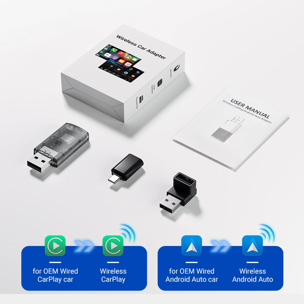 Mini Pro Wireless Carplay & Android Auto Adapter 2-In-1 5Ghz Wifi Dongle Plug &