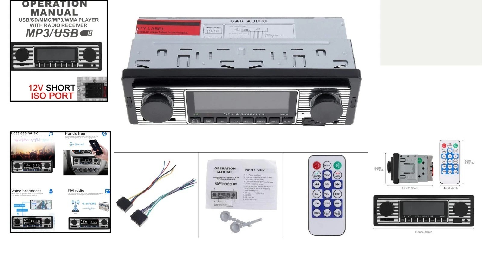 12V FM/USB/SD Bluetooth Car Stereo with Remote Control and EQ Settings