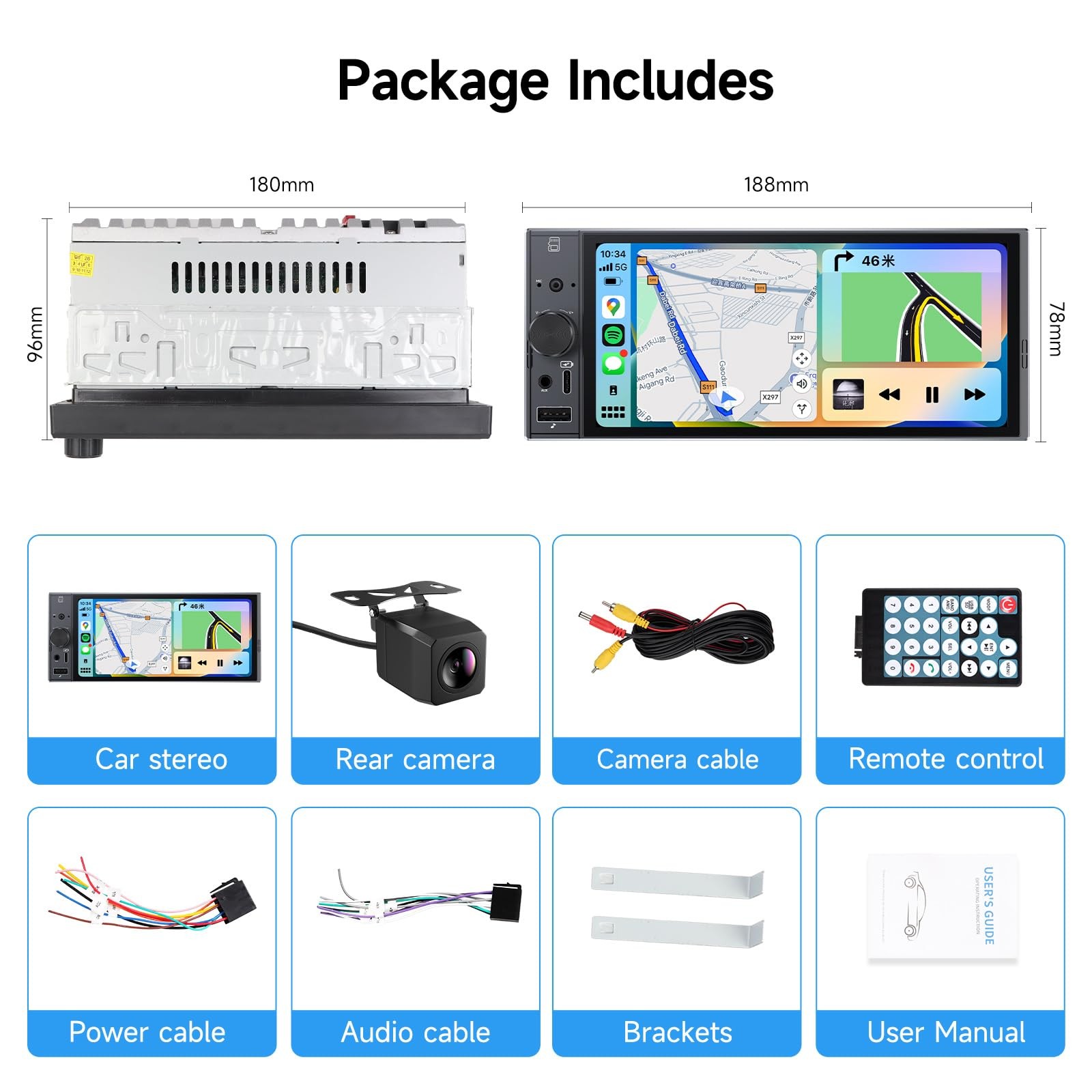 Single Din Car Stereo with Carplay Android Auto,6 Inch in-Cell Touch Screen,…