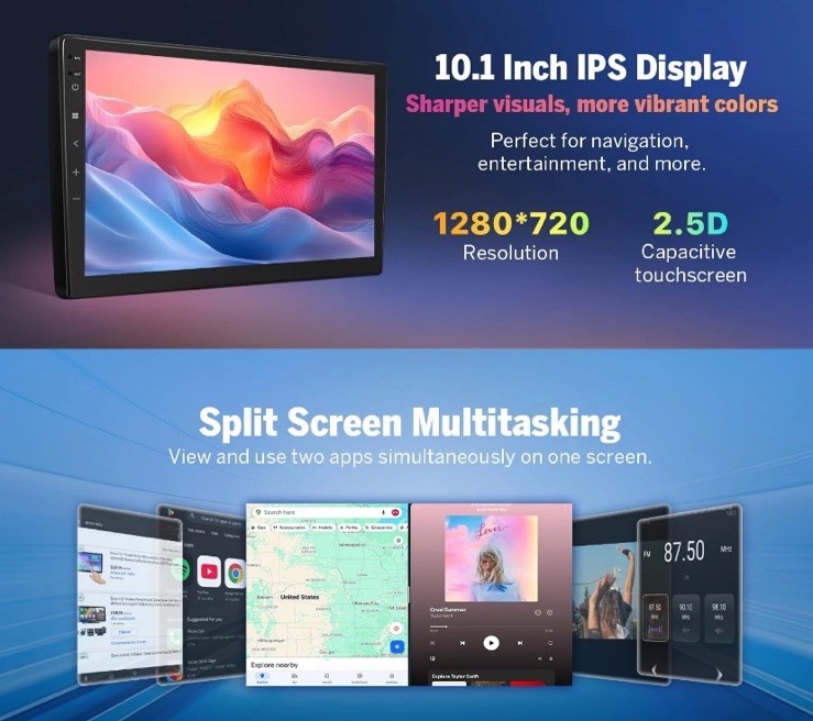 GPX7A 10.1” IPS 4+64GB Touchscreen Android 14 Car Stereo Jeep Dodge Ram Chrysler