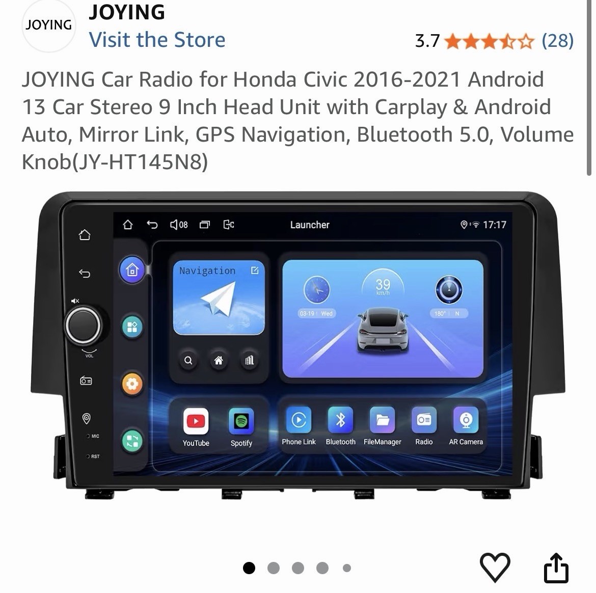 JOYING 1 DIN Touchscreen Car Radio In-Dash Head Unit 128G Honda Civic 2016-2022