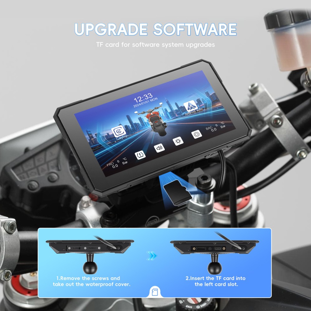 5″ Motorcycle Carplay Navigation Wireless CarPlay Android Auto IP67 Touch Screen
