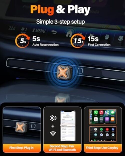 Super Mini Wireless Android Auto & Apple CarPlay Wireless Adapter for Black