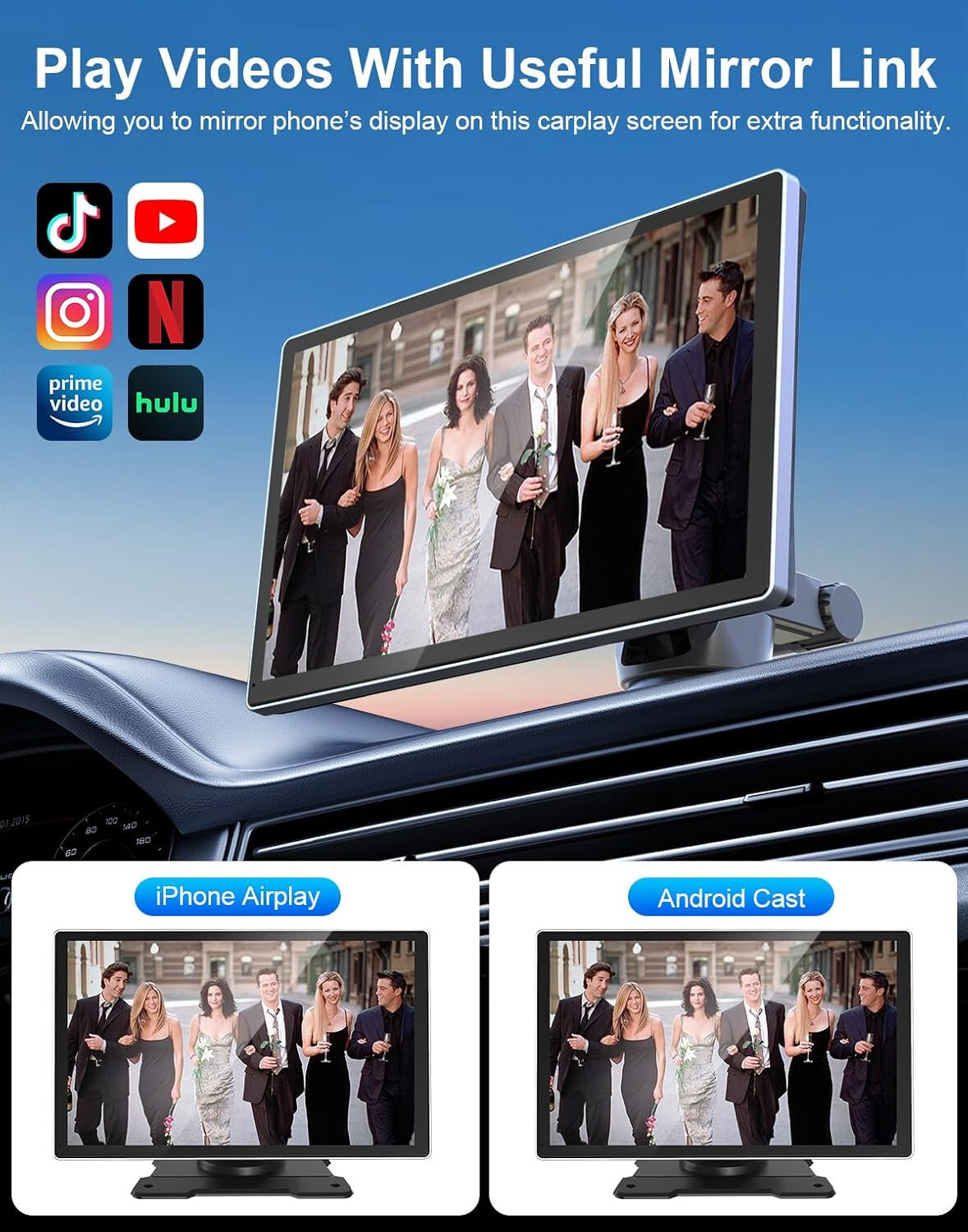 Oscio9″ Wireless Carplay Android Auto Screen with 4K Dash Cam & 1080P Backup cam