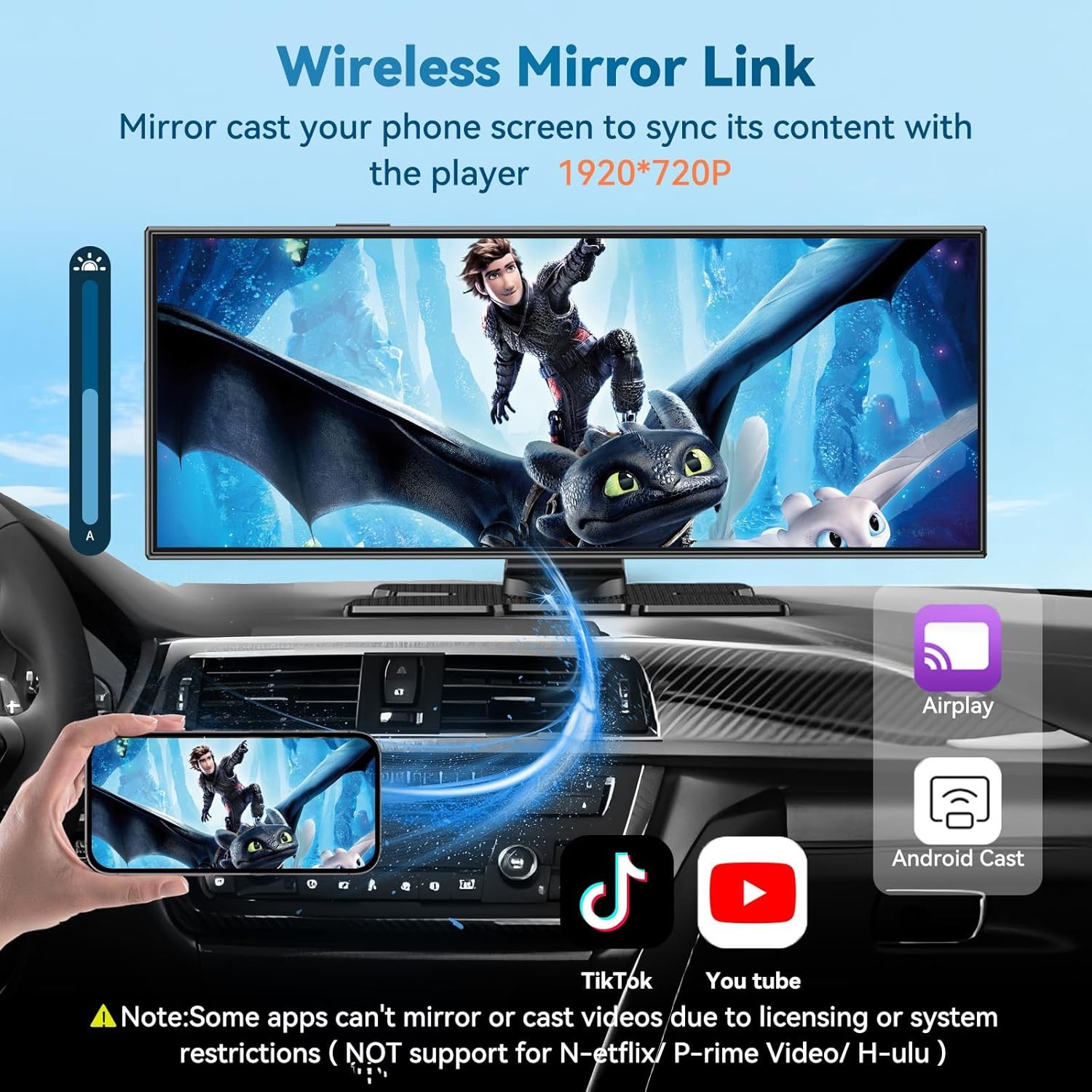 Large 11.5″ Wireless Carplay Screen & Android Auto Screen with 4K Dashcam/ 1080P