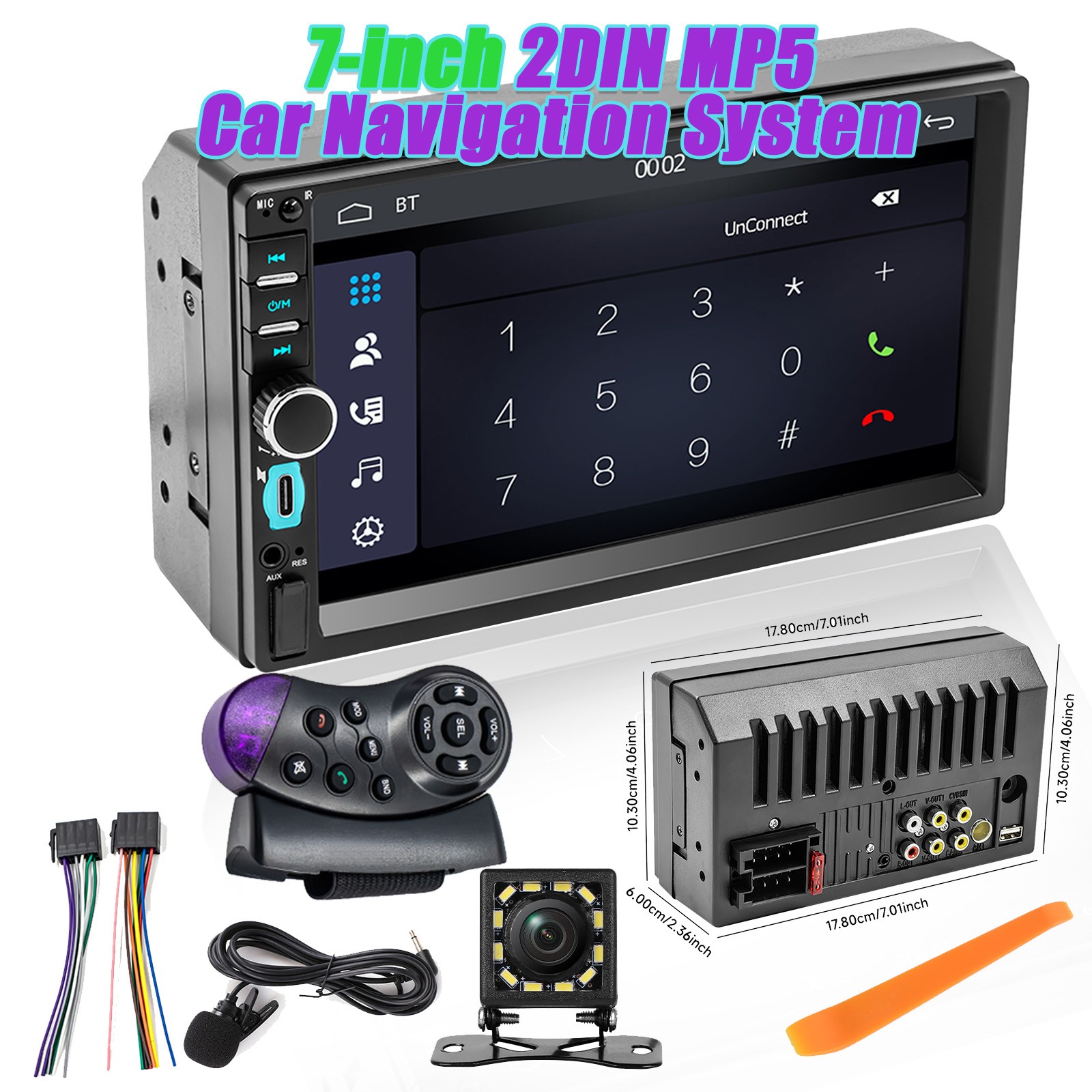 7″ Touch Screen Stereo Single 1Din Bluetooth Radio Car Apple/Android Carplay GPS