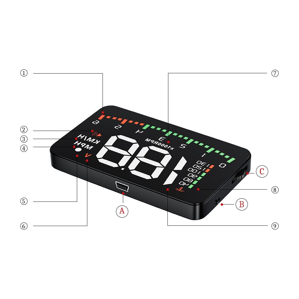 A900 Hud Display Car Projector Alarm OBD2 Head Up Display Speedometer Windshield