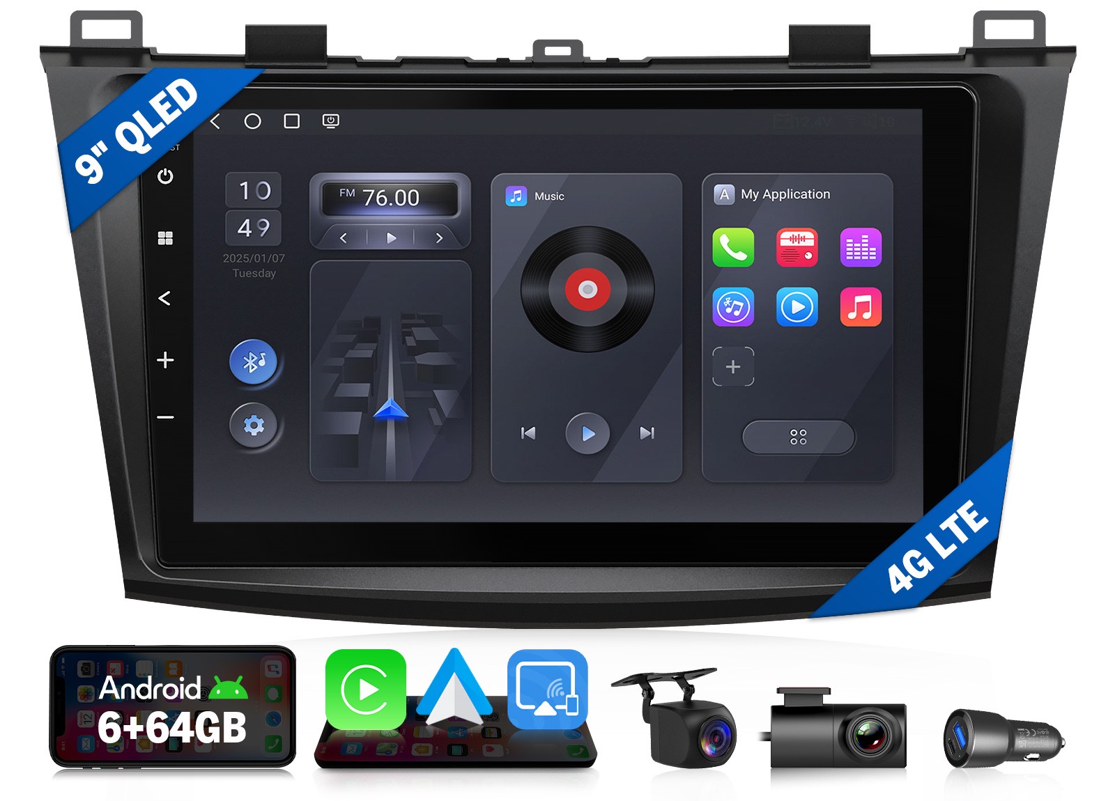 For Mazda3 Hatchback 2010-2013 Car Stereo Radio 9″ QLED 6+64GB Wireless CarPlay