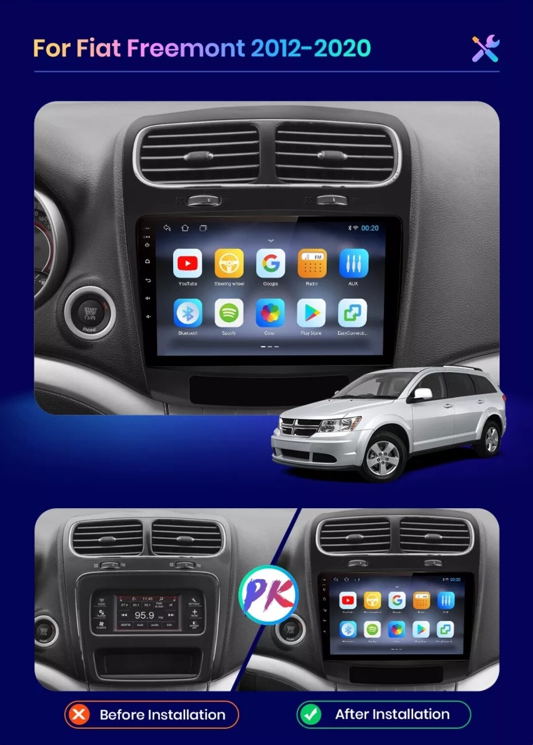 Radio 2 Din 9″ For Fiat Freemont Android 12 1/16 GB Bluetooth USB GPS RDS