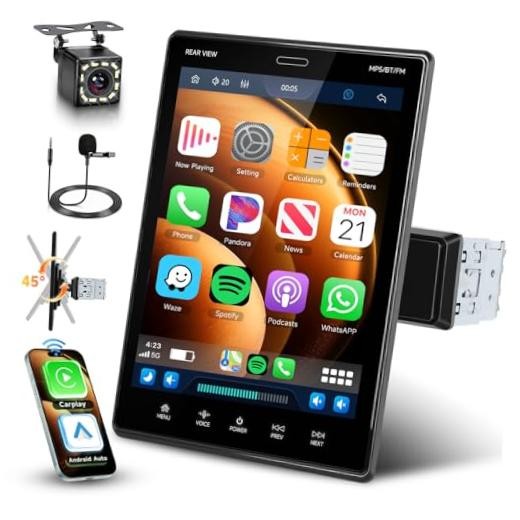9.5″ Single Din Car Stereo with Bluetooth & HD IPS – CarPlay & Android Auto