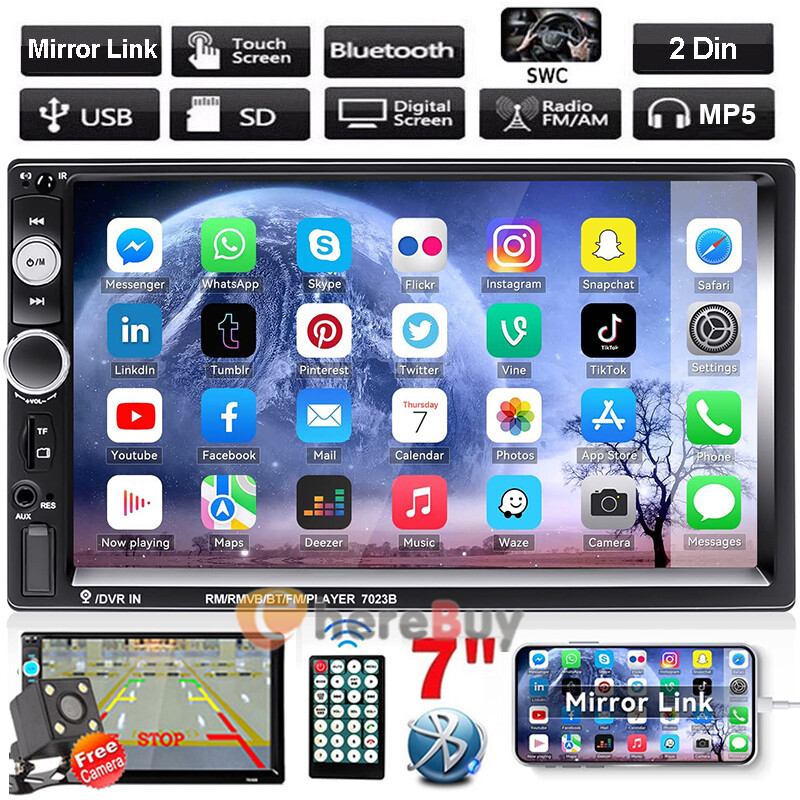 7″ Double 2 Din Car Stereo Radio Bluetooth USB AUX IN TF IOS/Android MP5 Player