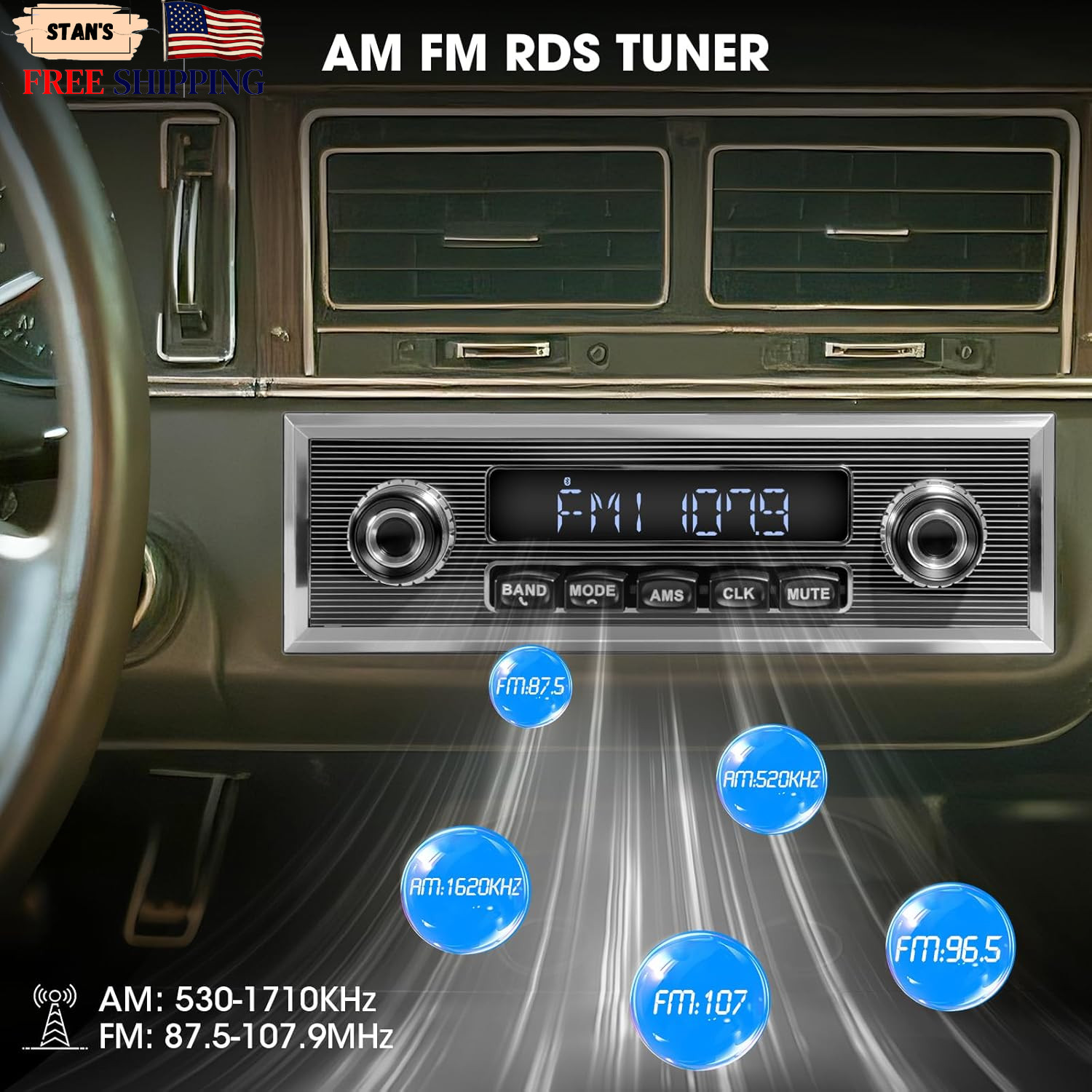 Single Din Classic Car Stereo: Vintage Retro Style Radio for Truck Bluetooth LC