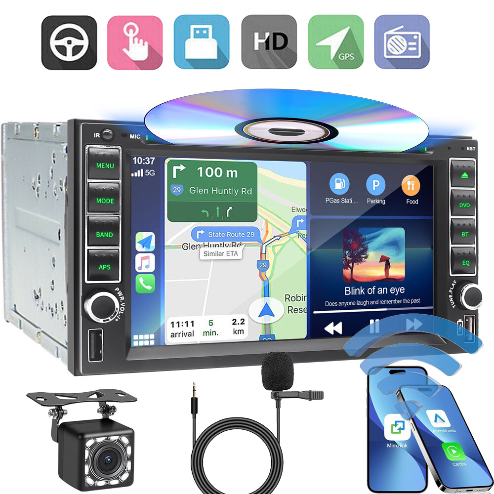 Double 2 Din 6.2″ Car Stereo DVD CD Player HD InDash BT Radio CarPlay GPS Camera