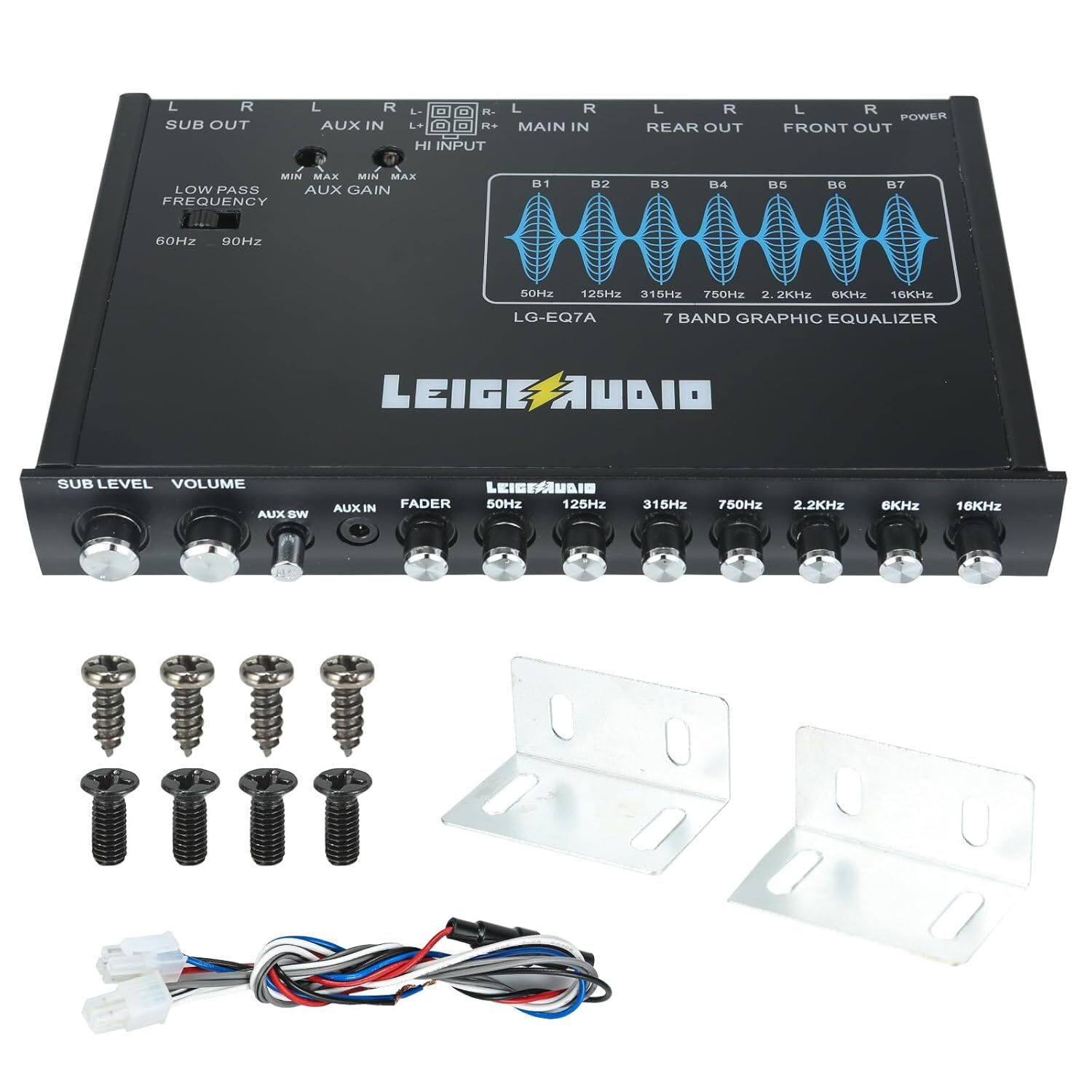 LG-EQ7A 7-Band Car Audio Graphic Equalizer with Front 3.5mm Aux Input, High