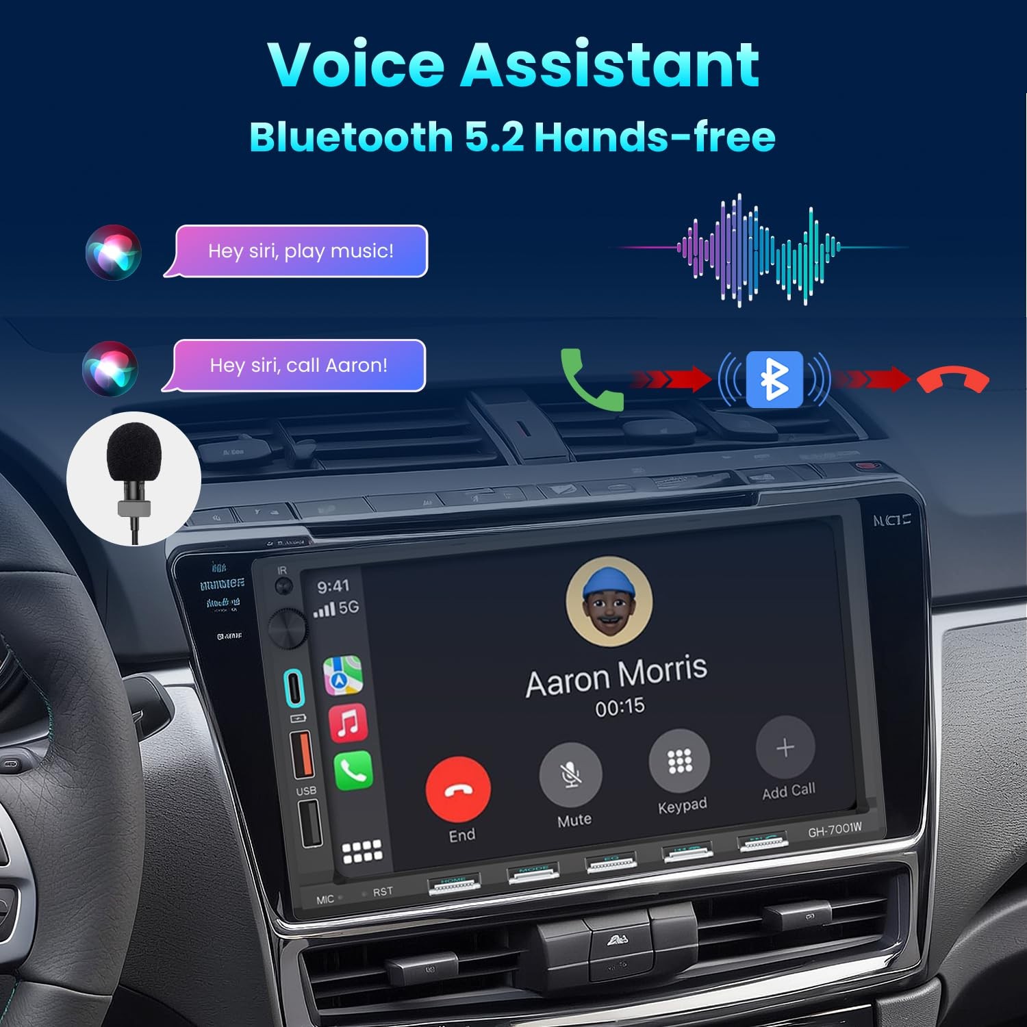 Alondy Double Din Car Stereo 7″ Touchscreen Wireless CarPlay/Android Auto