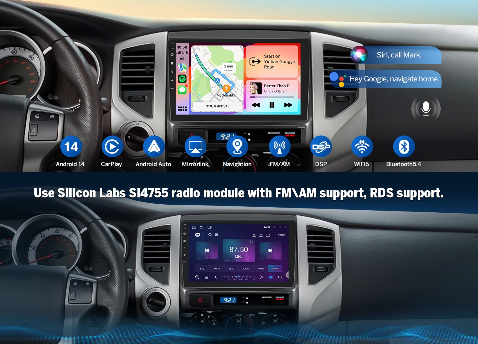 Android 14 4+64GB for Toyota 2nd-gen Tacoma CarPlay Head Unit Radio GPS Navi DSP