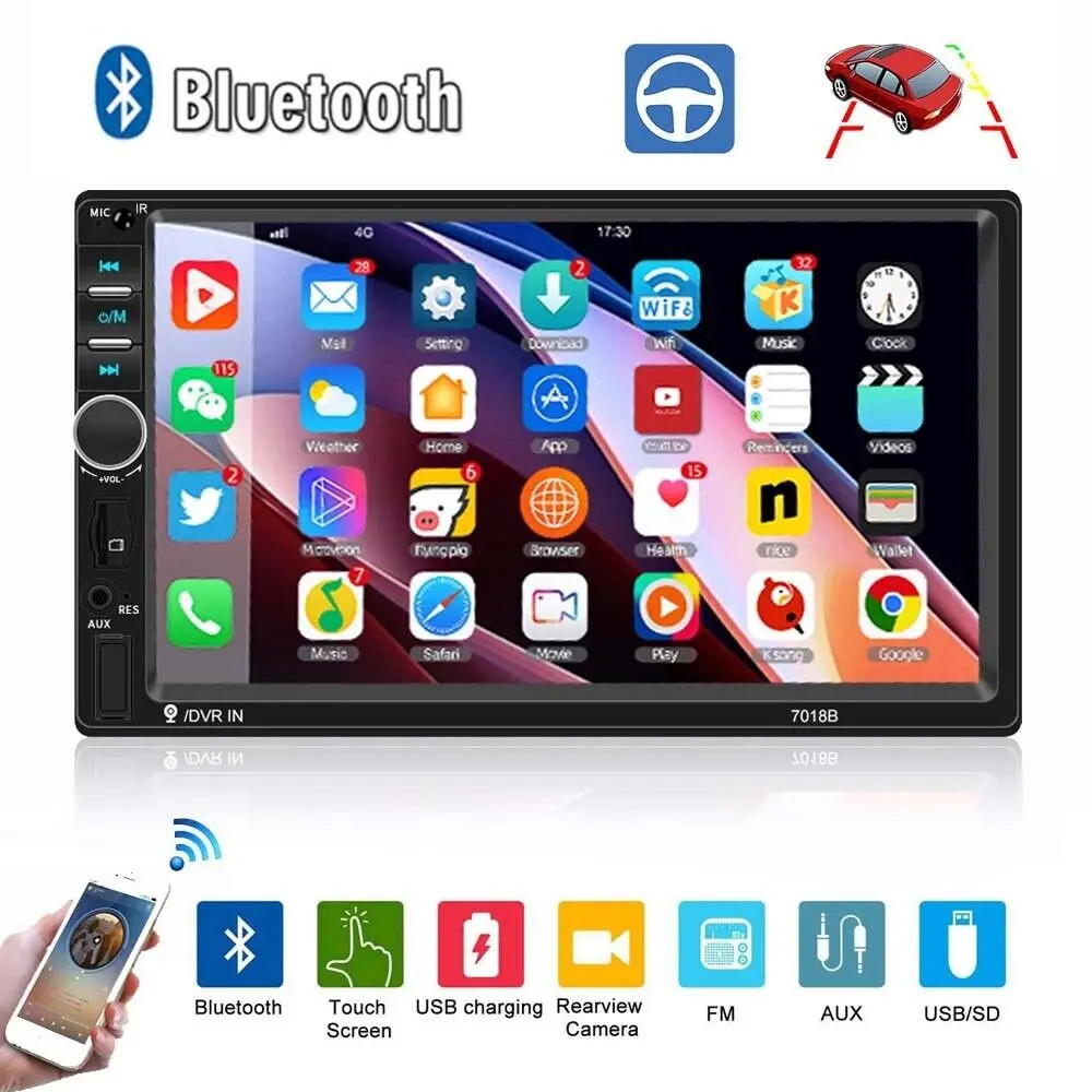 7 Inch Car Radio Bluetooth MP5 Player Mirror Link Type-C USB AUX FM 2 DIN Stereo