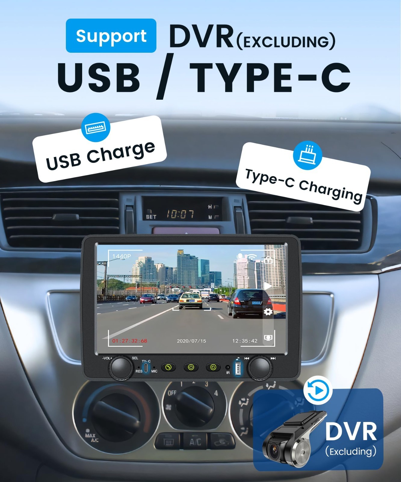 9″ Single Din Car Stereo – Wireless CarPlay, Android Auto, Bluetooth, Touchscree
