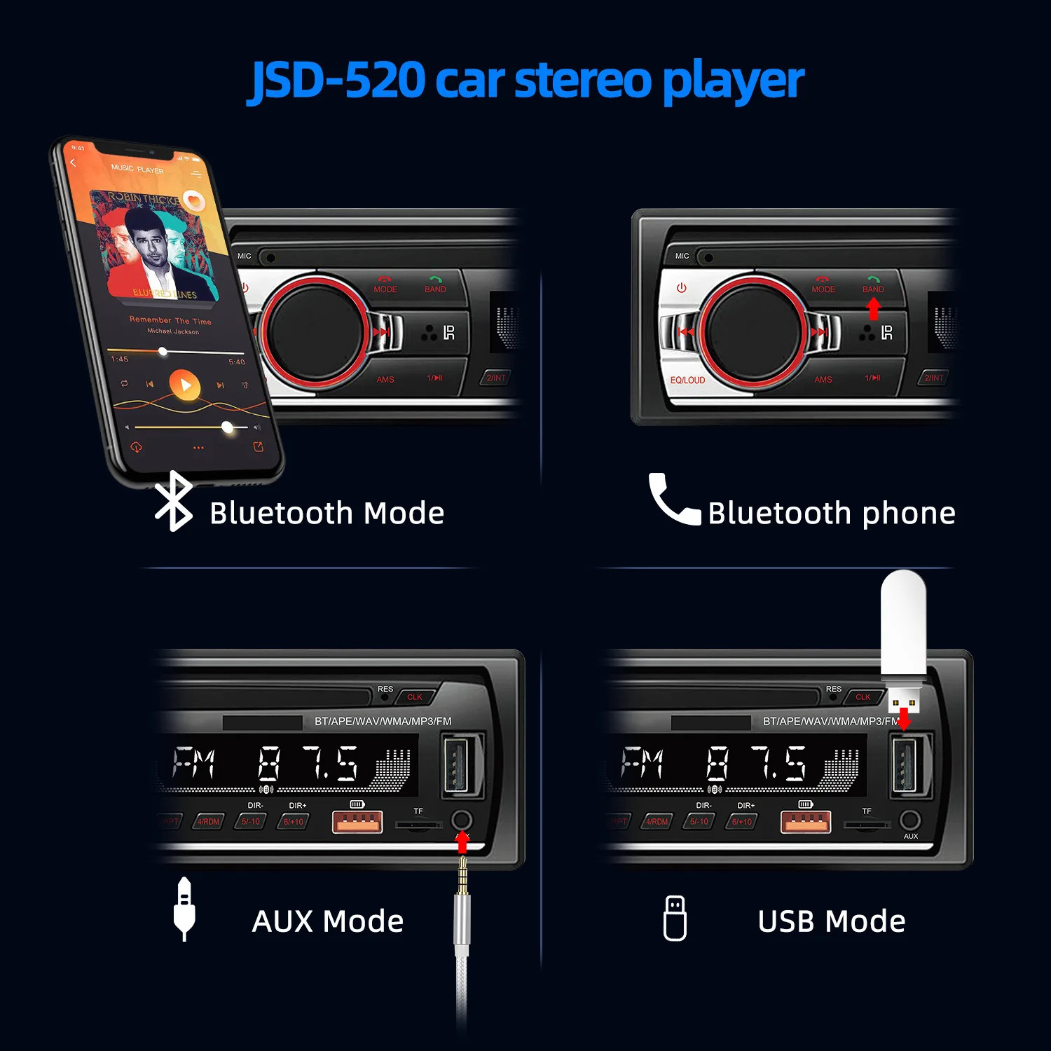 1 DIN 2.17 inch Car Stereo Radio Touch Screen Bluetooth FM MP3 Player TF USB AUX