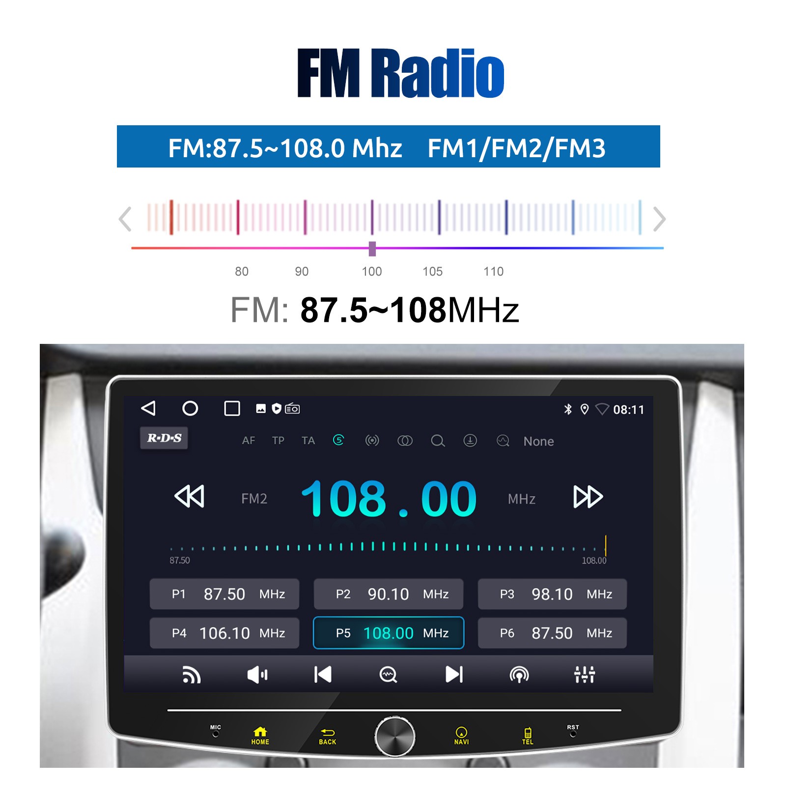 Single 1Din Rotatable 10.1” Apple Carplay Android 14 Car Stereo Radio GPS Wifi