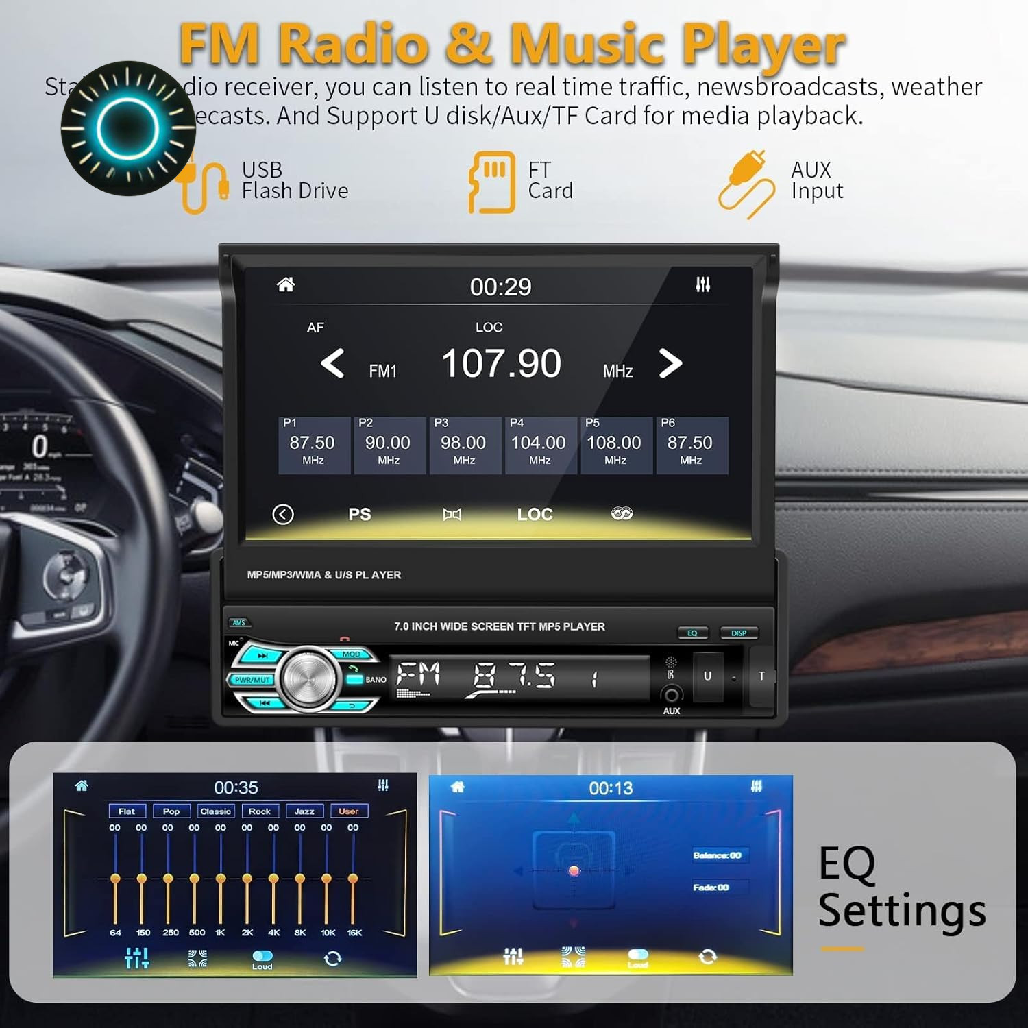 Single Din Car Stereo Bluetooth Backup Camera 7 Inch Touchscreen MP5 Player NEW