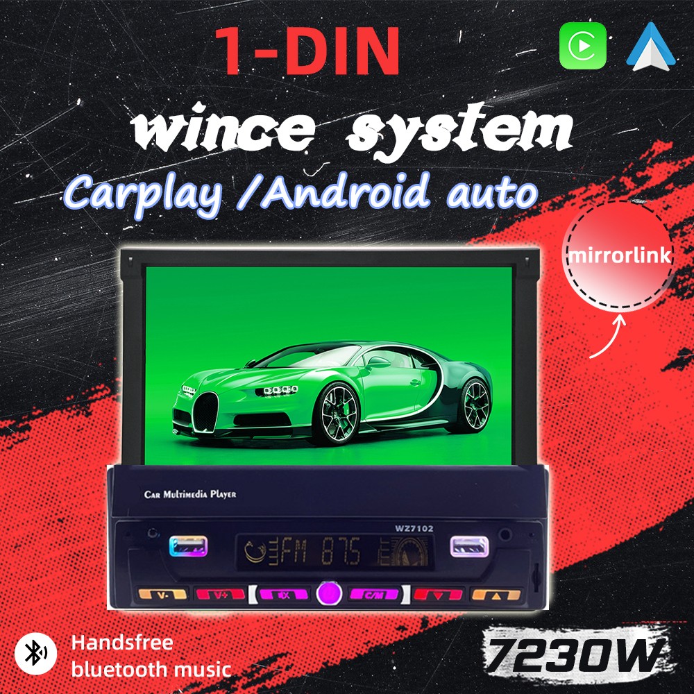 7″ Single Din Motorized Car Stereo Android Auto Radio Wireless Carplay