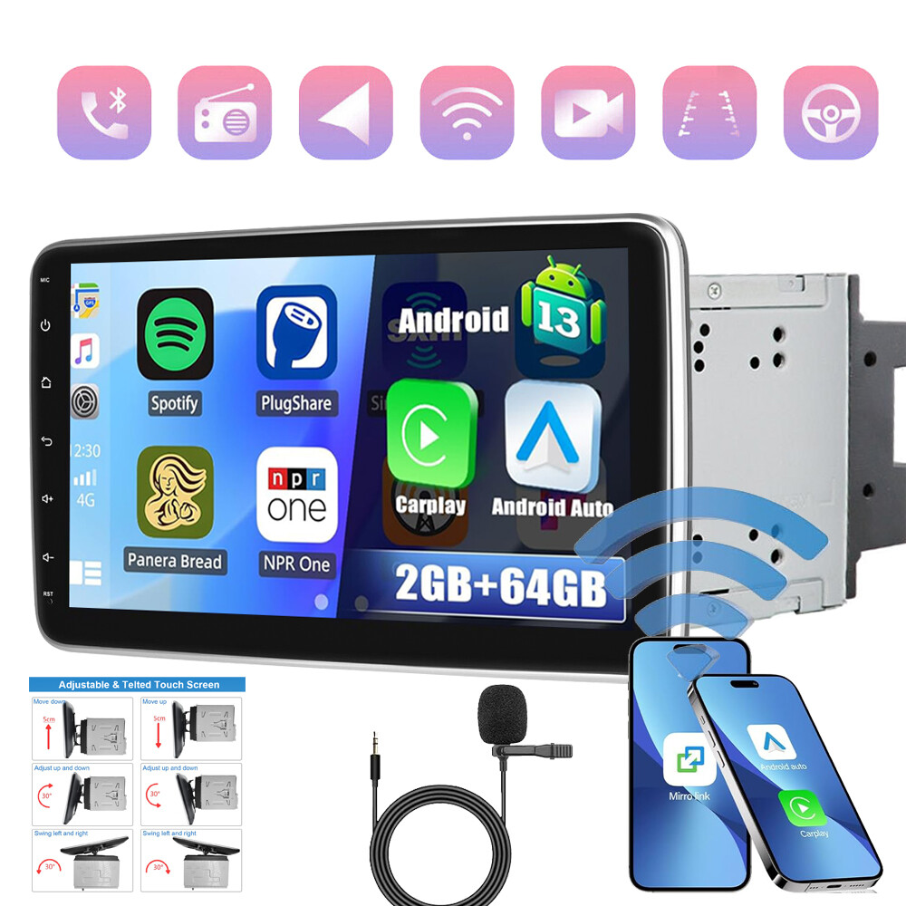 Double 2DIN Rotatable 10.1” Android 13 Touch Screen Car Stereo Radio GPS Wifi