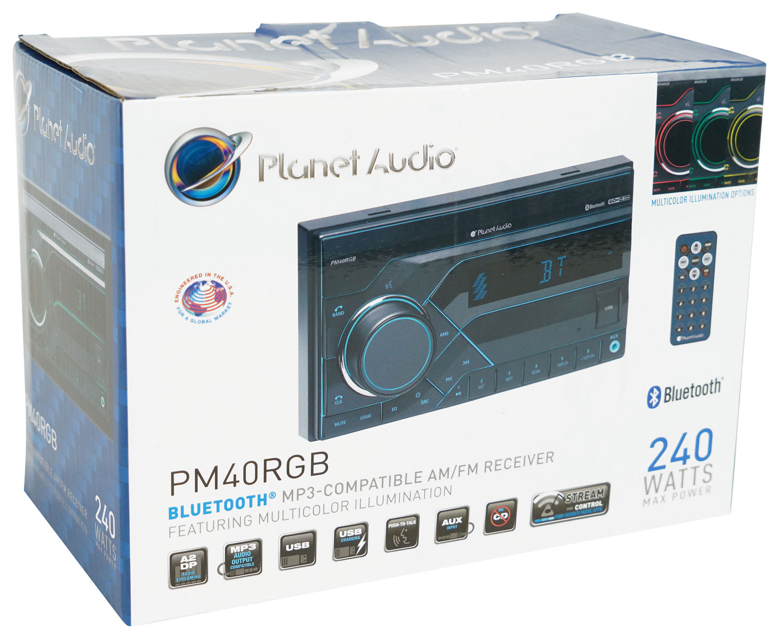Planet Audio PM40RGB 2-Din Digital Media Car Stereo Receiver w/Bluetooth/USB/AUX