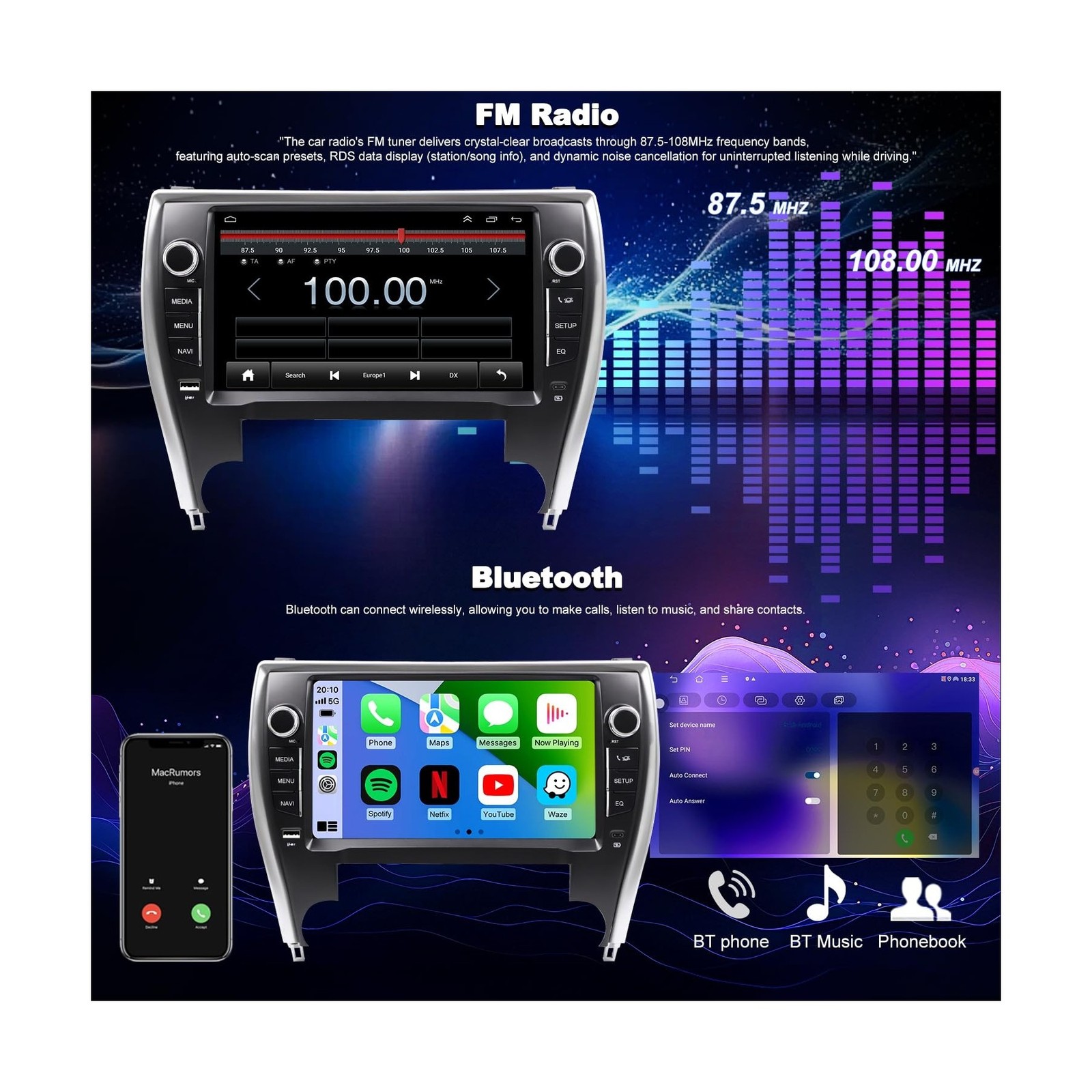 64G Upgrade Car Radio for Toyota Camry 2015 2016 2017, Android 13 Car Stereo,…