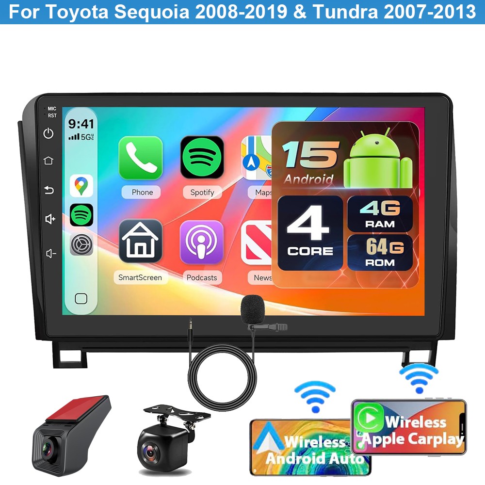 4GB Carplay Car Stereo Radio Unit For Toyota Tundra 2007-13 Sequoia 2008-19 DVR