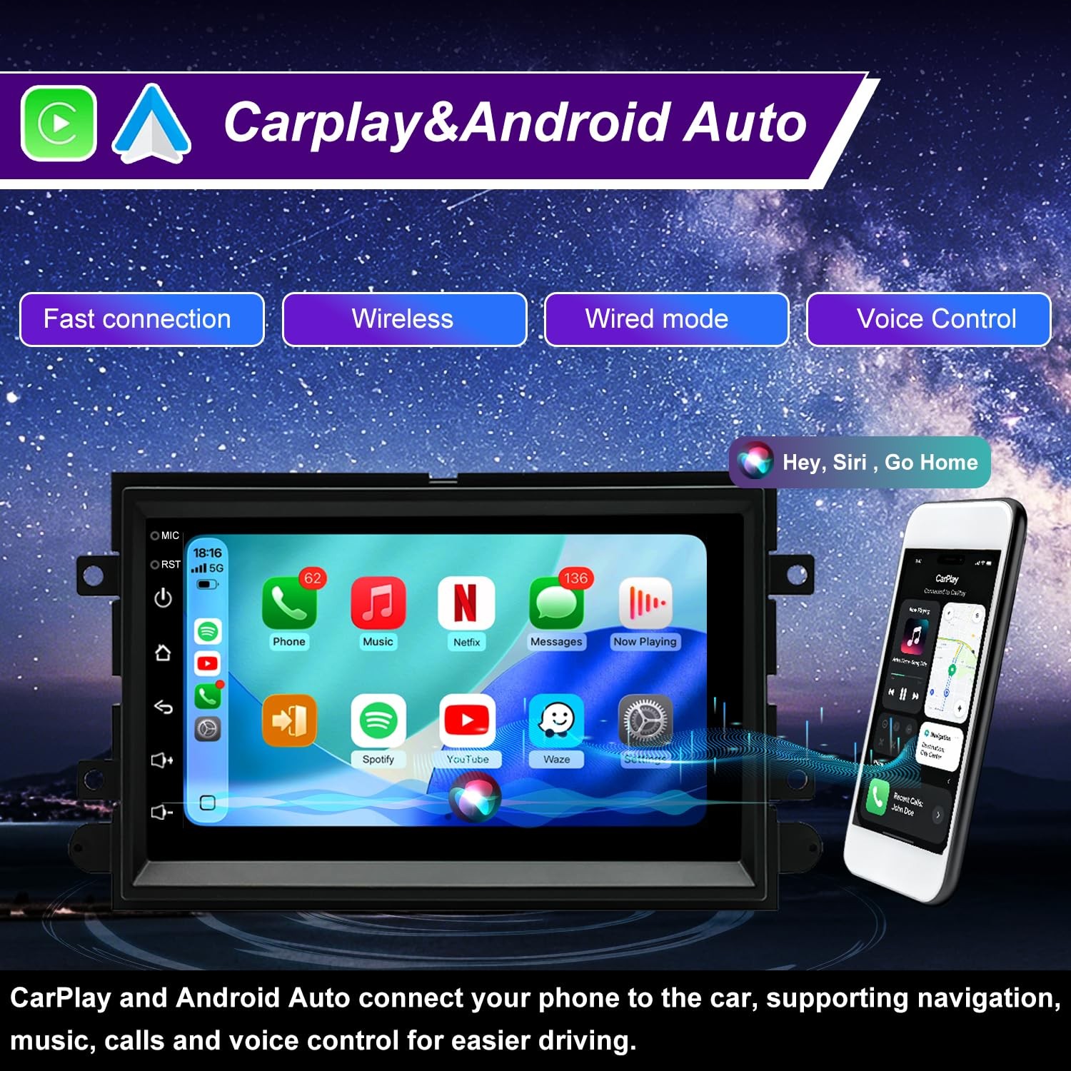5G WiFi Upgrade Radio for Ford Mustang, Edge, Escape | CarPlay, GPS, Bluetooth