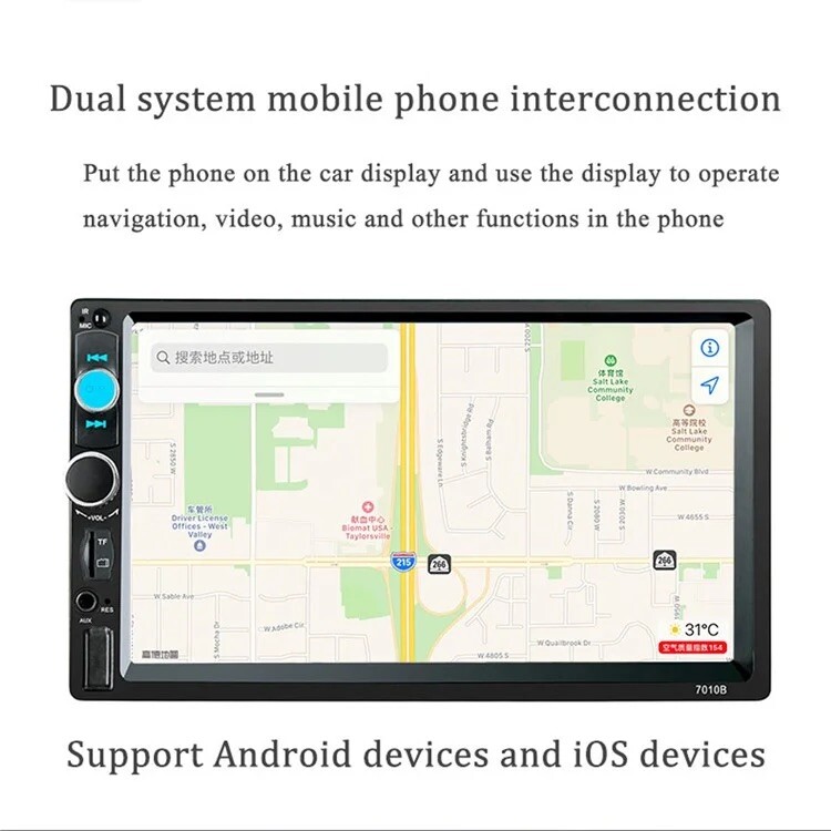 7inch Touch Screen Car Stereo Mp5 Player Bluetooth Hands- FM Radio USB AUX