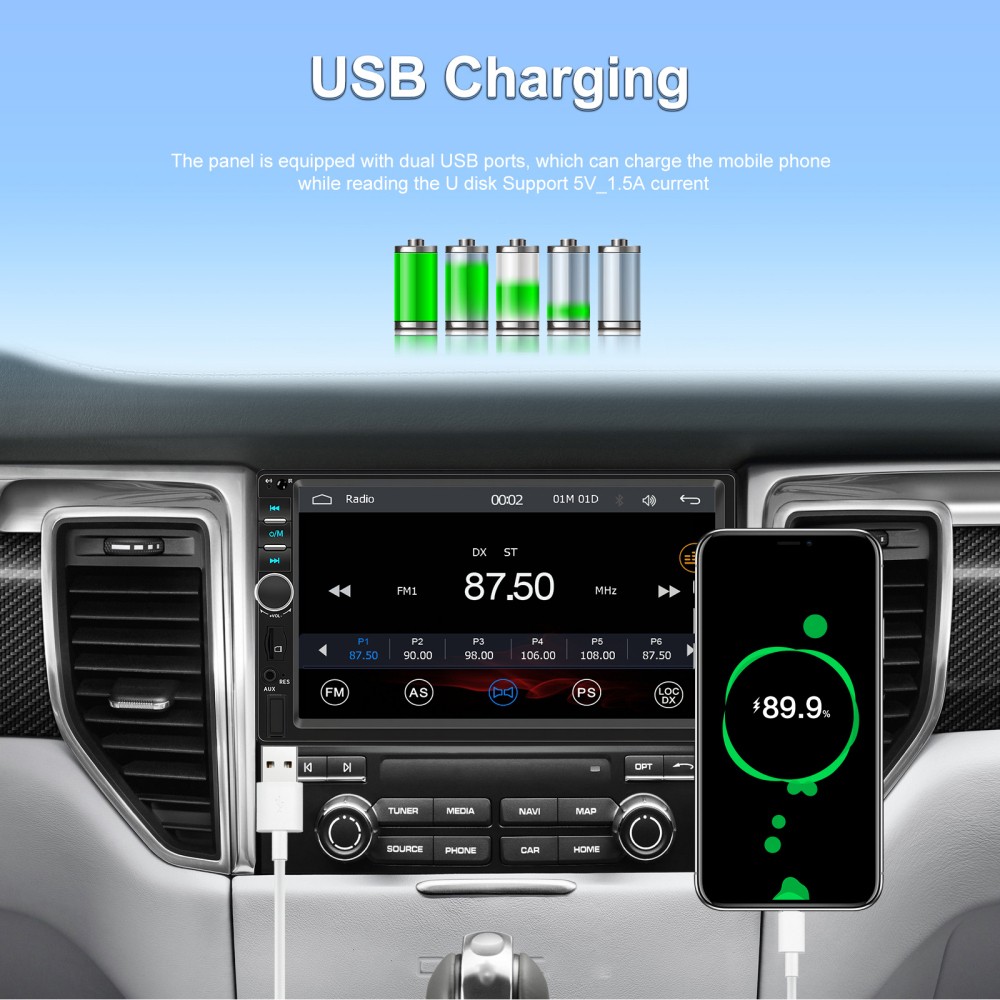 2 Din Apple Carplay Android Auto 7″ Car Stereo Radio Bluetooth Touch Screen Cam